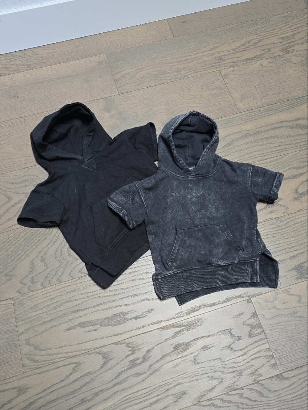 Little Bipsy Bundle of Two Short Slreve Hoodies in Black & Acid Wash 2T - 3T